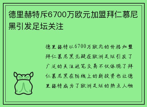 德里赫特斥6700万欧元加盟拜仁慕尼黑引发足坛关注 德里赫特斥6700万欧元加盟拜仁慕尼黑引发足坛关注