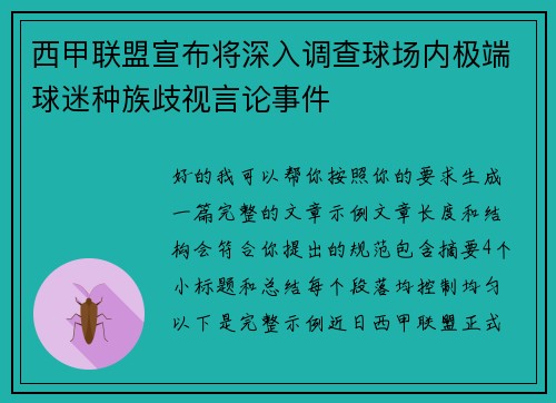 西甲联盟宣布将深入调查球场内极端球迷种族歧视言论事件